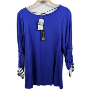 Cable & Gauge Blue Long-Sleeved Tunic Gathered Sleeves Royal Blue NWT Women's L